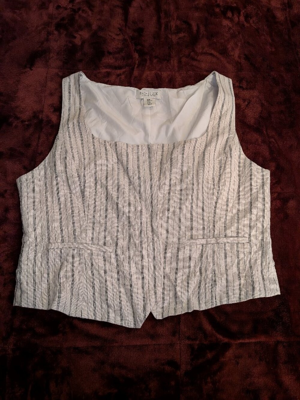 Rachel Zoe Cream Pinstripe Tailored Linen Waistcoat Vest XL